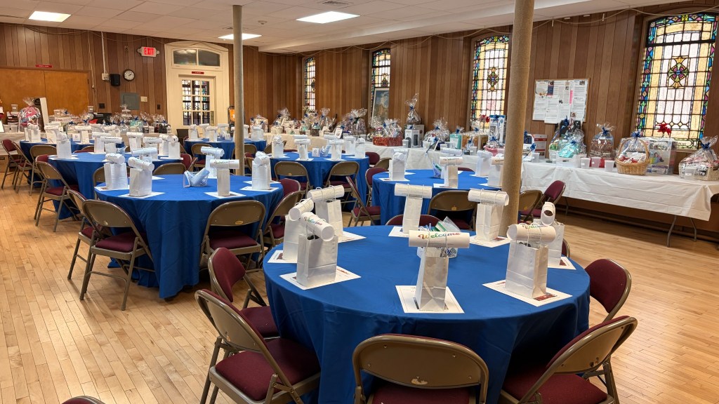 Community event tables prepared at United Methodist Church at Milltown