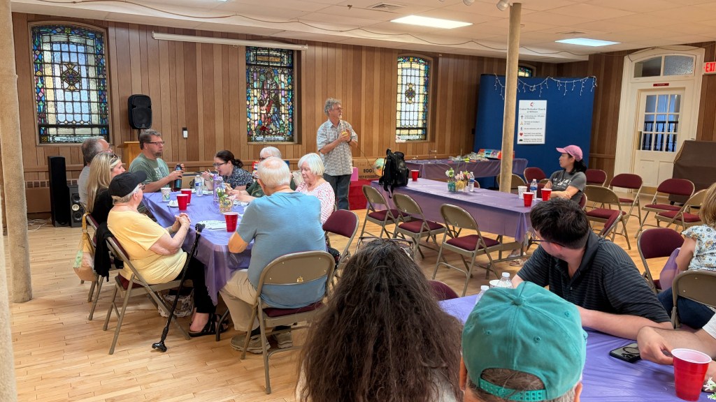 Church members sharing fellowship at United Methodist Church at Milltown